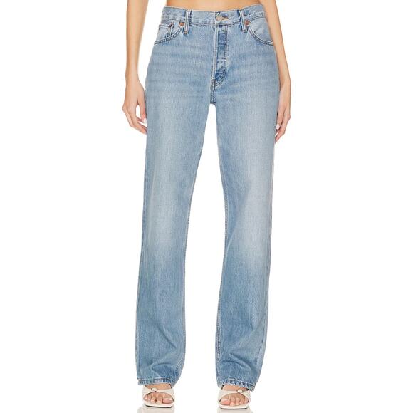 NEW Re/Done Loose Long Straight Leg High Waisted Jean in Wasted Indigo 25 - Picture 3 of 16